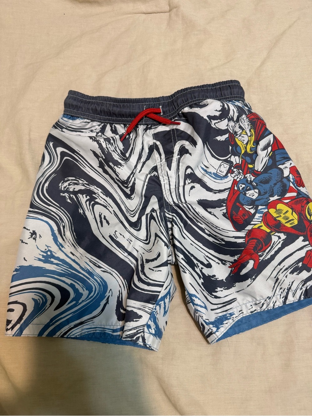 Boys Swim Trunks - Marvel Graphic - Navy/Blue/Red. Size 7
